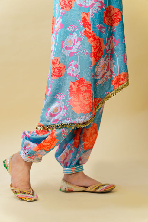 Bageecha Asymmetrical Kurta Set, Blue