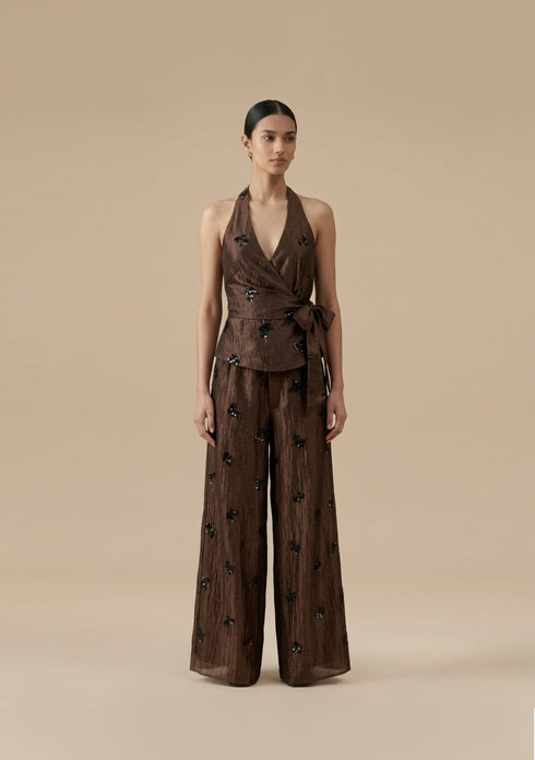 Sequined Halter Wrap Top and Trouser Set