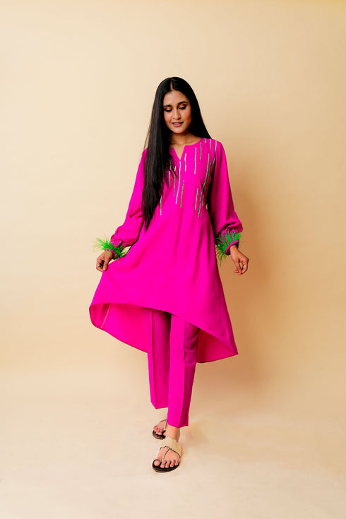 Starry Rain Hand Embroidered High-Low Kurta Set