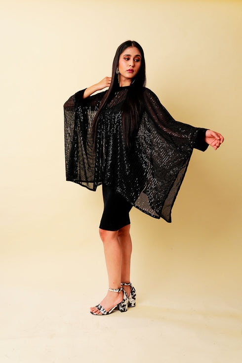 Startrail Drape Cape Top, Black
