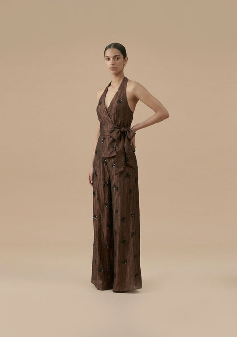 Sequined Halter Wrap Top and Trouser Set