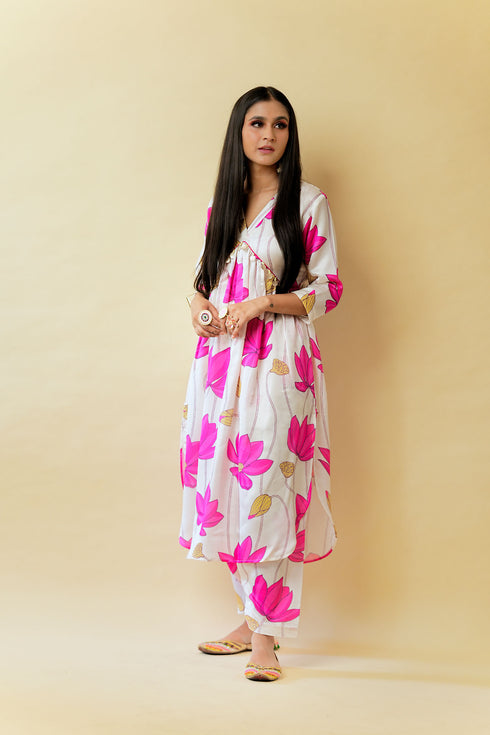 Lotus Lagoon Kurta Set, Pearl White