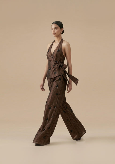 Sequined Halter Wrap Top and Trouser Set