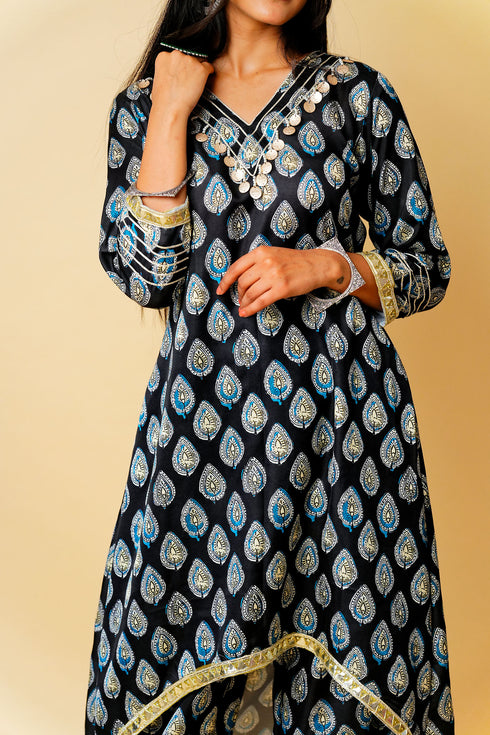 Ajrak Print High-Low Kurta Set