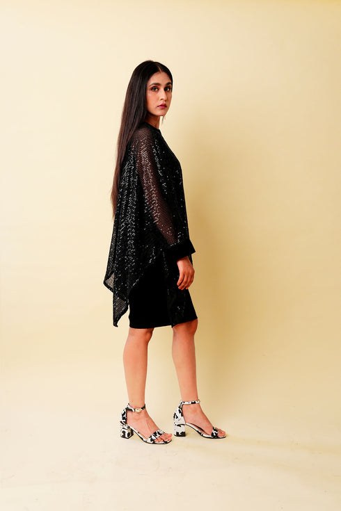 Startrail Drape Cape Top, Black
