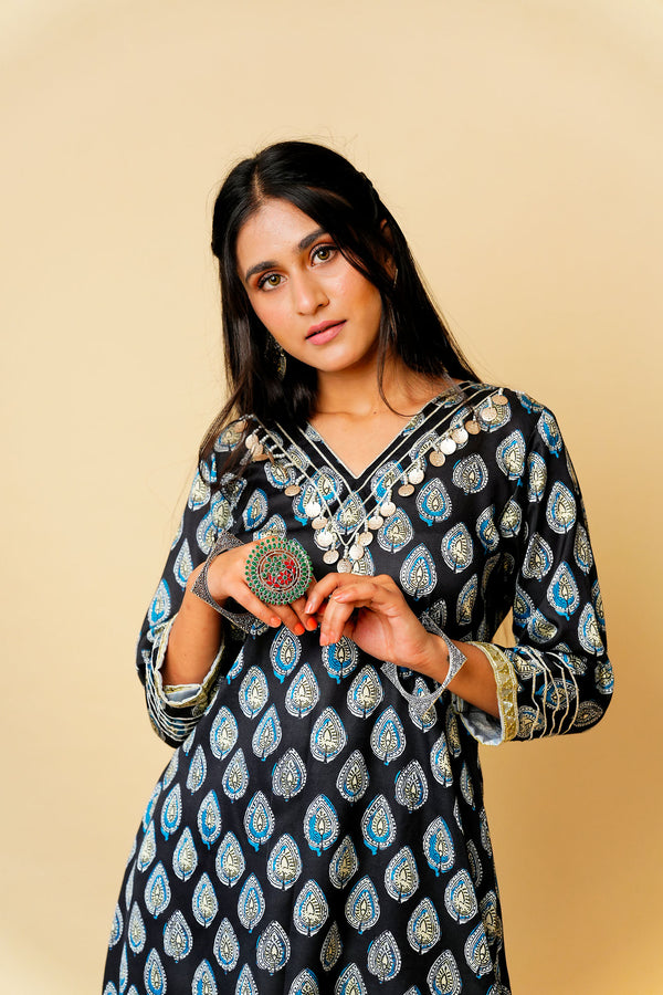 Ajrak Print High-Low Kurta Set