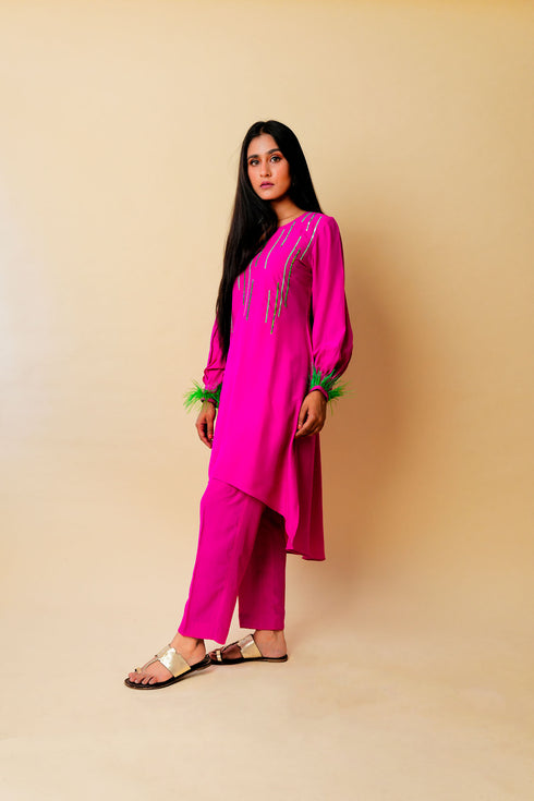 Starry Rain Hand Embroidered High-Low Kurta Set