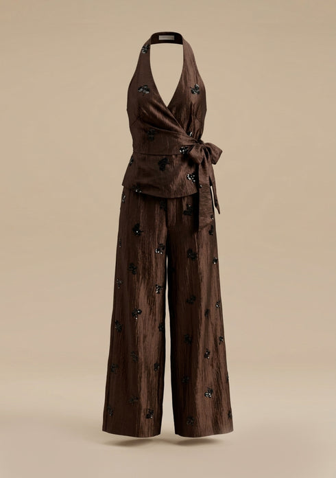 Sequined Halter Wrap Top and Trouser Set