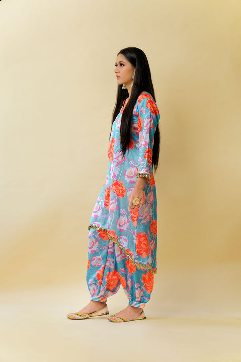 Bageecha Asymmetrical Kurta Set, Blue