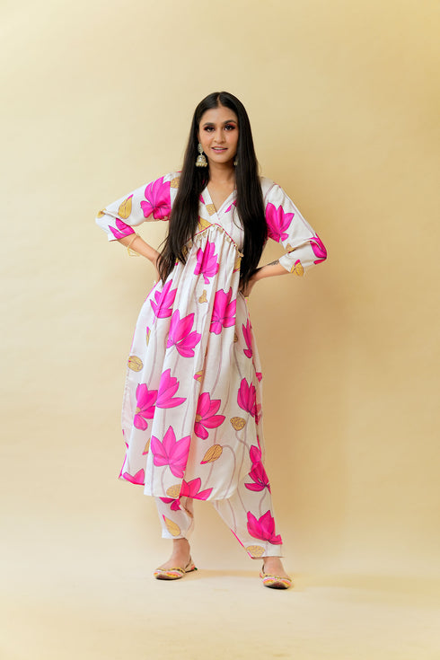 Lotus Lagoon Kurta Set, Pearl White