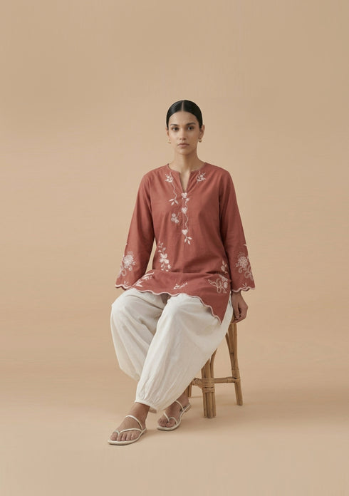 Mandarin Collar Floral Embroidered Kurta Set