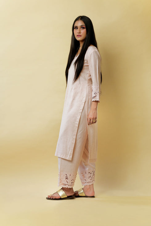 Organic Impearl Pure Linen Kurta Set, Pale Pink