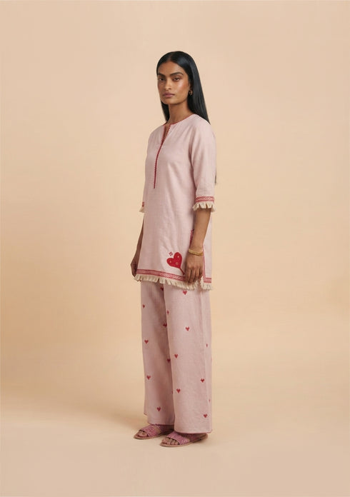 Fringe Trim Heart Motif Kurta Set