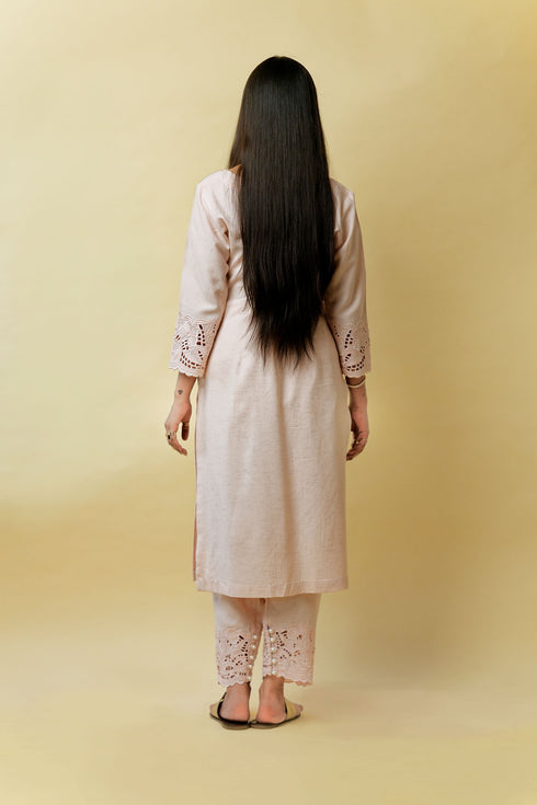 Organic Impearl Pure Linen Kurta Set, Pale Pink
