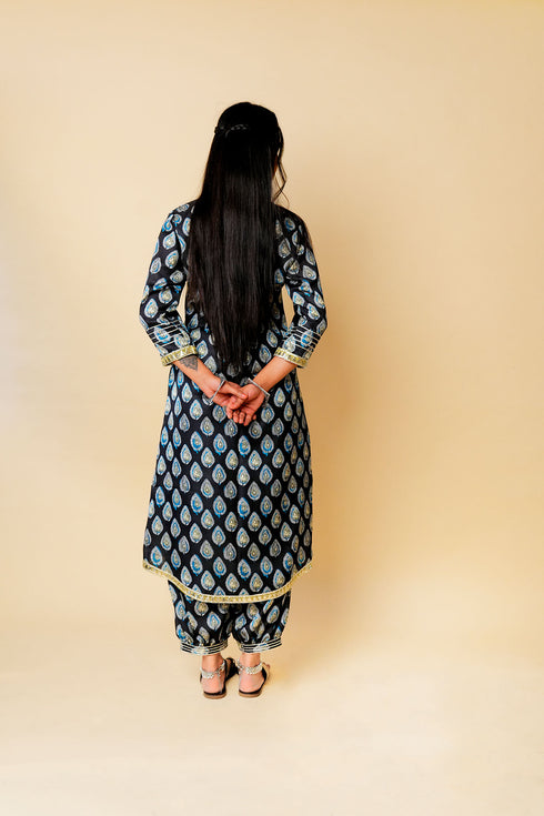 Ajrak Print High-Low Kurta Set