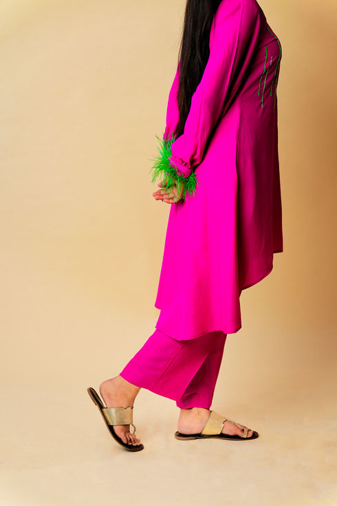 Starry Rain Hand Embroidered High-Low Kurta Set