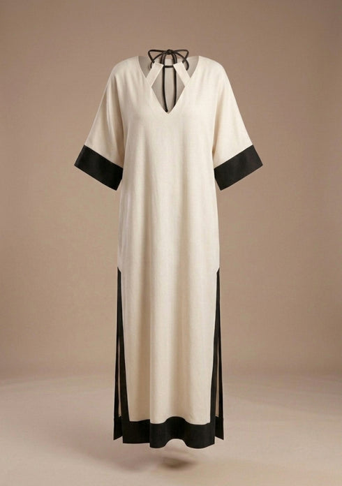 Geometric Neckline Kaftan Dress
