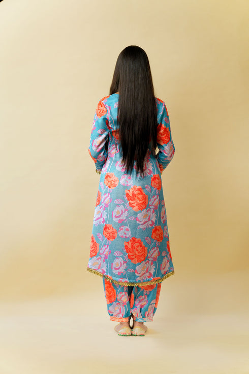 Bageecha Asymmetrical Kurta Set, Blue