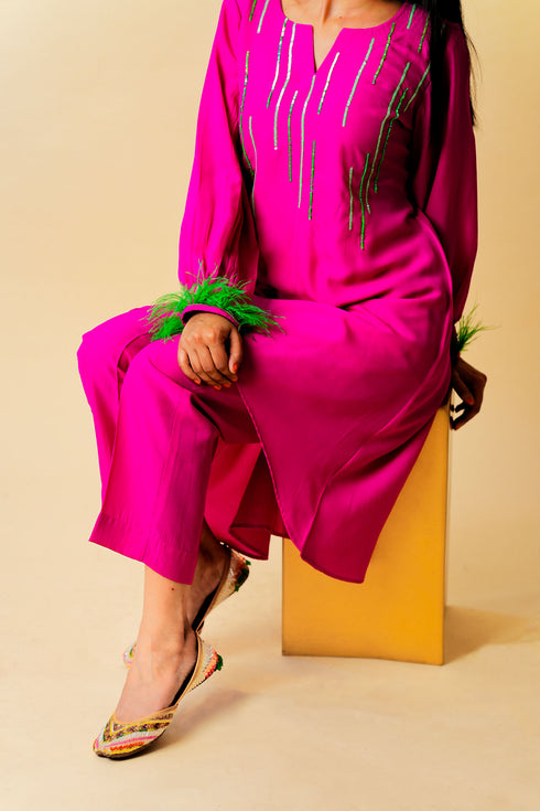 Starry Rain Hand Embroidered High-Low Kurta Set