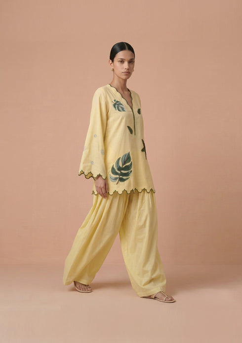 Tropical Leaf Embroidered Kurta Set