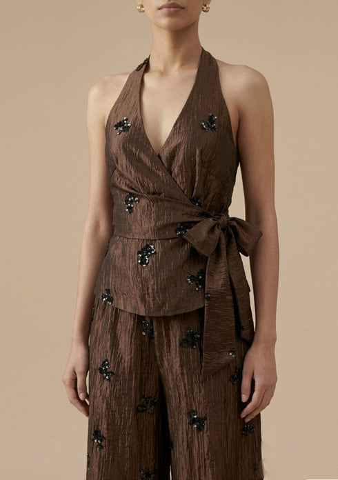 Sequined Halter Wrap Top and Trouser Set