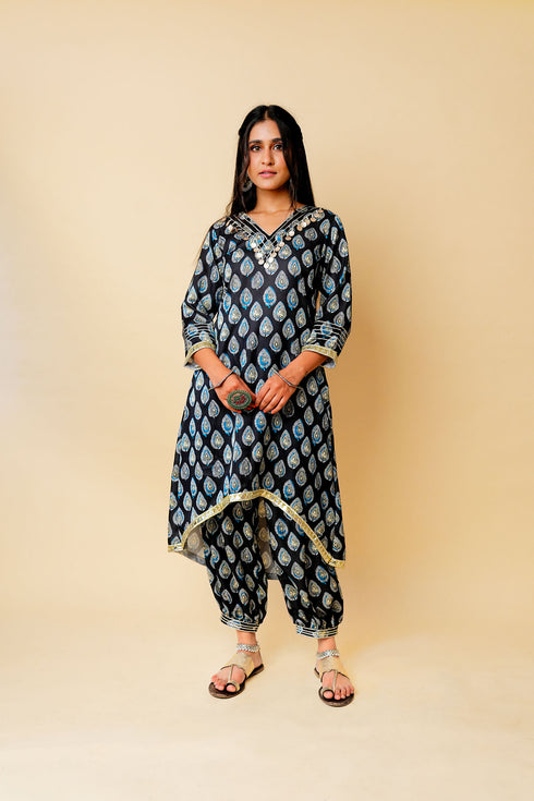 Ajrak Print High-Low Kurta Set