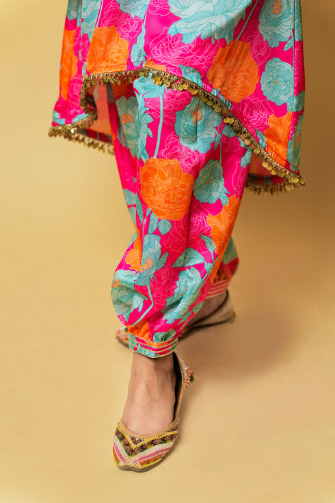 Bageecha Asymmetrical Kurta Set, Pink