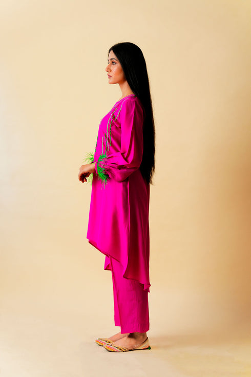 Starry Rain Hand Embroidered High-Low Kurta Set
