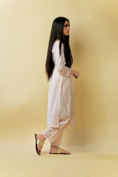 Organic Impearl Pure Linen Kurta Set, Pale Pink