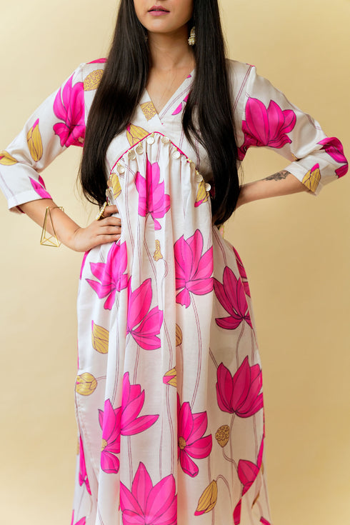 Lotus Lagoon Kurta Set, Pearl White