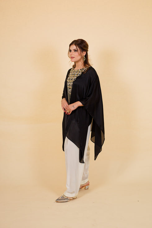 Drop Cut Drape Kaftan with Salwar, Black