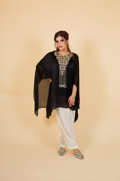 Drop Cut Drape Kaftan with Salwar, Black