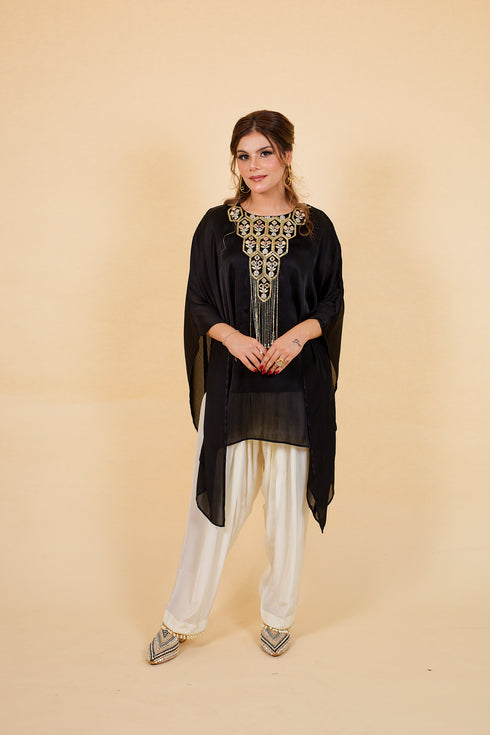 Drop Cut Drape Kaftan with Salwar, Black