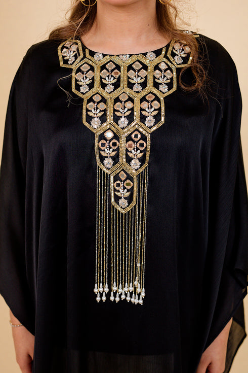 Drop Cut Drape Kaftan with Salwar, Black
