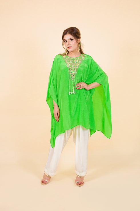 Drop Cut Drape Kaftan with Salwar, Green