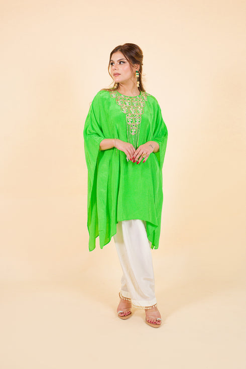 Drop Cut Drape Kaftan with Salwar, Green