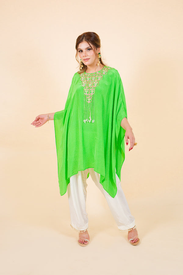 Drop Cut Drape Kaftan with Salwar, Green