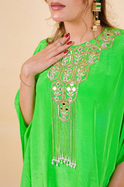 Drop Cut Drape Kaftan with Salwar, Green