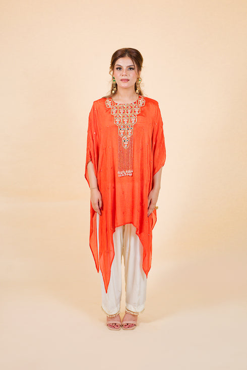 Drop Cut Drape Kaftan with Salwar, Orange
