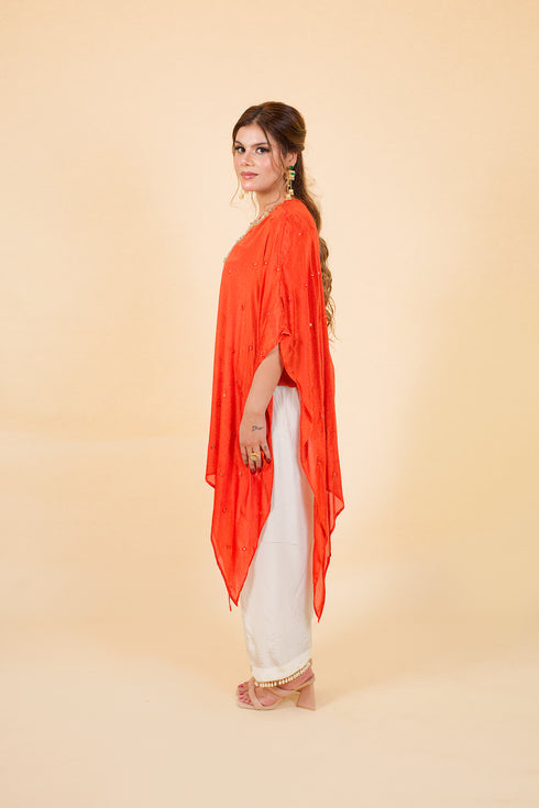 Drop Cut Drape Kaftan with Salwar, Orange