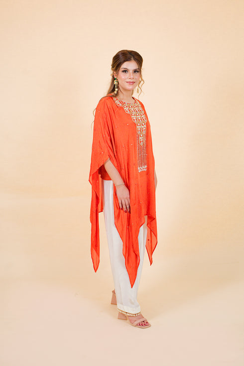Drop Cut Drape Kaftan with Salwar, Orange