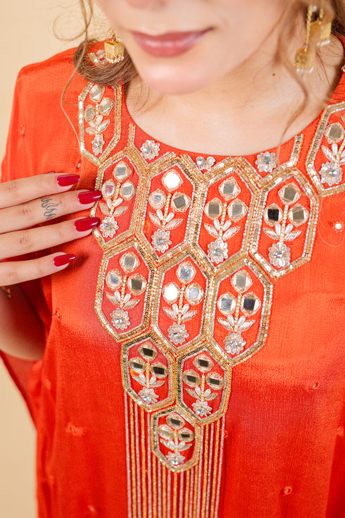 Drop Cut Drape Kaftan with Salwar, Orange