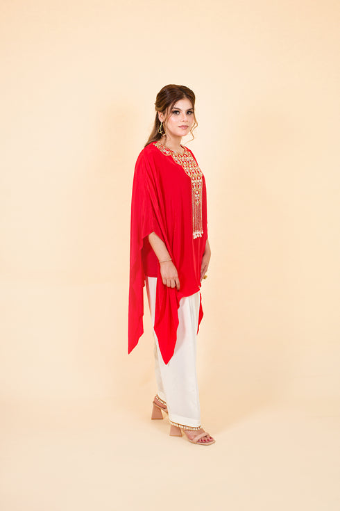 Drop Cut Drape Kaftan with Salwar, Red