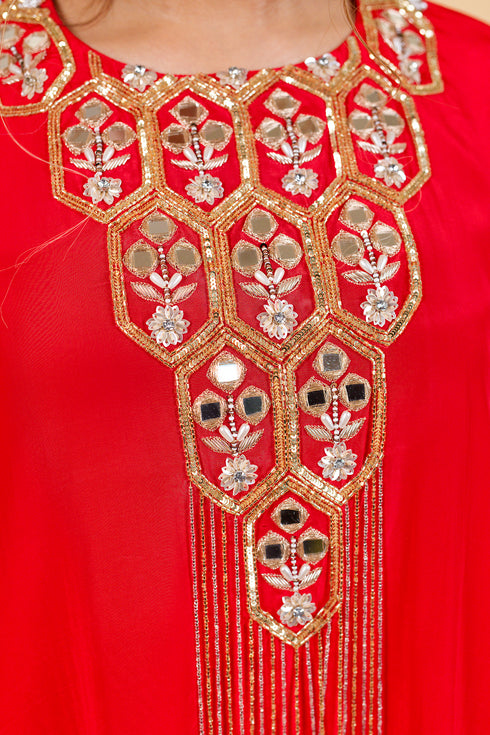 Drop Cut Drape Kaftan with Salwar, Red