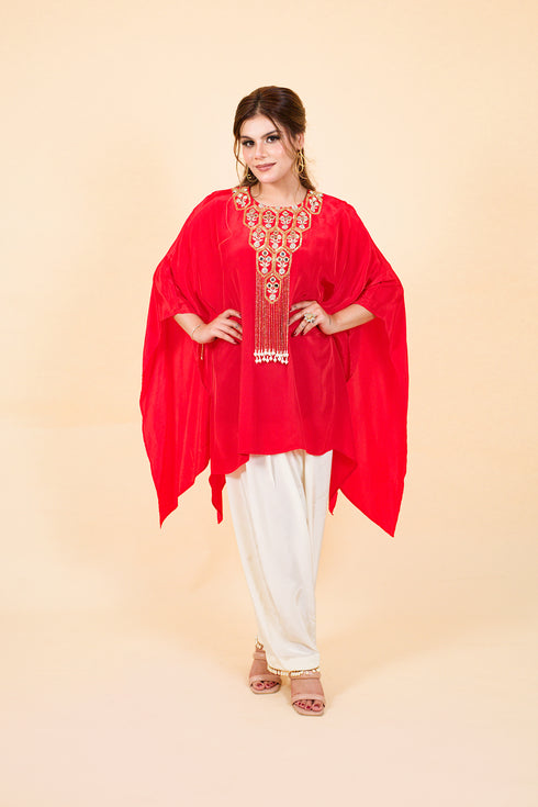 Drop Cut Drape Kaftan with Salwar, Red