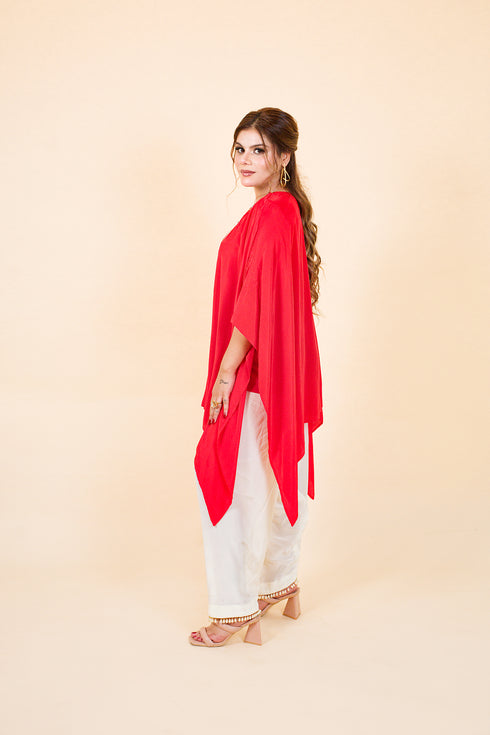 Drop Cut Drape Kaftan with Salwar, Red