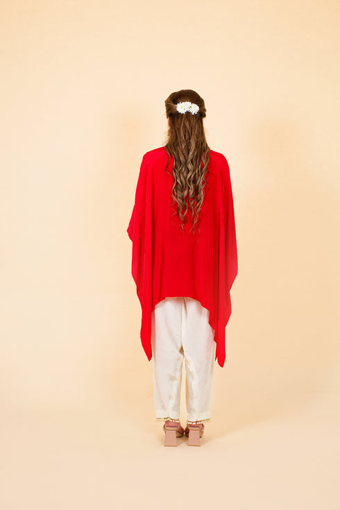 Drop Cut Drape Kaftan with Salwar, Red