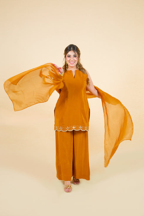 Halter Medallion Plazzo Set with Dupatta