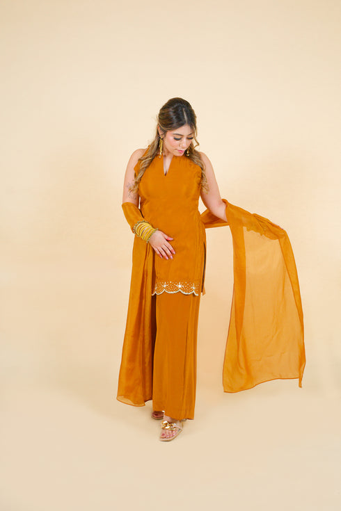 Halter Medallion Plazzo Set with Dupatta