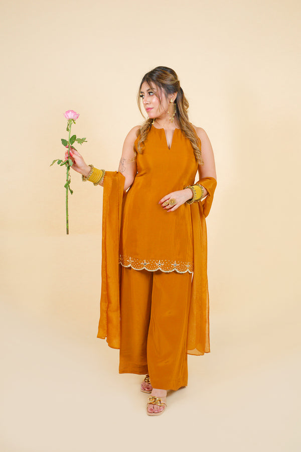 Firozi Chinon Heavy embroidered & Cut Work Straight Plazo Suit With Beautiful Duppata main image 0